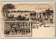 16348 O1292 Wandlitz 1910 Lithographie Wandlitzer-See Hirsche Gasthaus zum goldenen Löwen Ballsaal