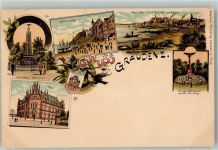 Graudenz Grudziadz Lithographie Kriegerdenkmal a.d. Festung Post Courbiere Denkmal