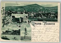 01896 O8514 Pulsnitz 1901 Lithographie Rietschel-Denkmal Schloßteich Marktplatz