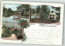 41747 W4060 Viersen 1897 Lithographie Gasthaus Kaiser-Mühle Mühlrad Teich Gewächshaus