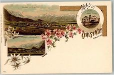 82441 W8115 Ohlstadt Lithographie Herzogstand Gasthaus zur Post Zugspitze Edelweiß