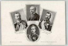 Herrscher der Alliierten King George V König Albert Präsident Poincarre Zar Nikolaus II Feldpost WK I Bayr. 6. Res. Feldart. Reg. Propaganda WK I