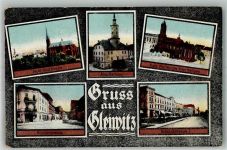 Gleiwitz Gliwice Foto AK Rathaus Kirche Peter und Paul Kath. Kirche Aller Heiigen Klosterrstrasse Bahnhofstrassse