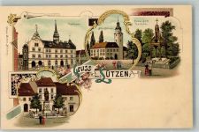 06686 O4854 Lützen Lithographie Altes Schloss Siegesdenkmal Rathaus Gustav-Adolf-Denkmal