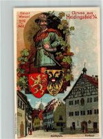 97070 W8700 Heidingsfeld Lithographie Kaiser Wenzel Marktplatz Rathaus Wappen