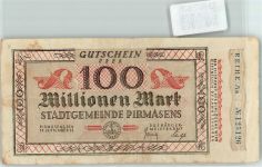 W6780 Pirmasens 100 Millionen Mark Notgeld ab Million Notgeldschein