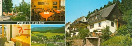 59889 W5779 Eslohe Sauerland KEINE AK Pension Rüther Innen-und Aussenansicht Klappkarte