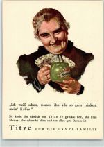 Auf AK Titze Feigenkaffe Serie Nr. 4 Becher mit der Aufschrift Mutter Kaffeewerbung 1935 Künstlerkarte