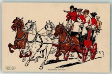 Kutschfahrten Following the run - Fred S. Tolman Brockton, Mass Pferderennen 1903 Lithographie / Künstlerkarte