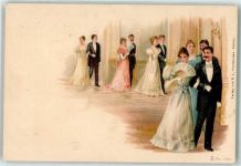 Ball Tanzstunde AK Fächer Lithographie