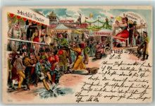 Lithographie Riesendame Seeschlange Kannibalen Jahrmarkt 1903 Gebrauchsspuren