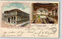 Chicago 1900 Lithographie Public Library Michingan Avenue Straßenbahn