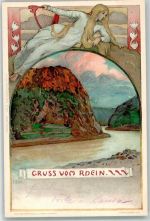 56346 W5421 Loreley Lithographie sign Hein F. Rhein Jugendstil