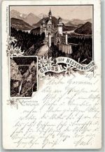 87645 W8959 Neuschwanstein 1893 Gebrauchsspuren Lithographie Vorläufer Schloss