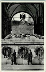 W8000 München Mahnmal Reichsadler mit Hakenkreuz Stadt mit Hakenkreuz 1936 Gebrauchsspuren