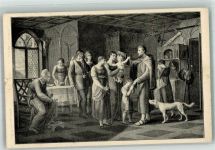 Der schweizer Eremit Nikolaus von der Flüe nimmt Abschied von seiner Familie Heilige Künstlerkarte