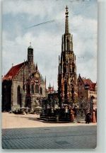 W8500 Nürnberg Schöner Brunnen mit Frauenkirche Fotograf Hans Hildenbrand Farben Fotos 1920