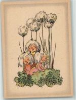 Wollgras Blumenlegende Kunstkartenserie 13-24 Verlag Gerhard Tacke Blüte mit Menschengesicht Künstlerkarte