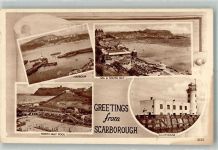 Scarborough Foto AK Leuchtturm Schwimmbad Hafen Gasthaus
