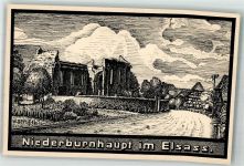 68520 Burnhaupt-le-Bas Niederburnhaupt Radierung sign. Epple,W. Kirche Trümmer