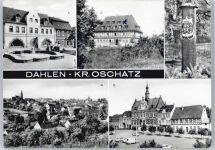 04774 O7262 Dahlen , Sachs - Brunnen am Karl-Marx-Platz, Jugendherberge Georgi Dimitroff, Jägereiche, Teichansicht AKU2