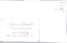 92224 W8450 Amberg , Oberpf KEINE AK Visitenkarte Schieferdeckermeister Johann Hirsch