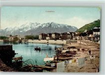 Locarno Uferansicht Wäscheleinen Fischerboote Waschfrau
