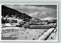 Davos Dorf mit Eisbahn gegen Rätikonkette Schlittschuh 1936