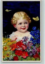 Mädchen mit Alpenflora AK Schmetterling 1932