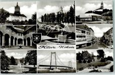 47533 W4190 Kleve , Niederrhein - Schwanenburg Stadthalle Amphitheater Rheinbrücke