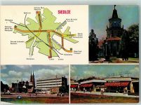 Siedlce - Barokowy ratusz z XVIII w zwany Jackiem siedziba Muzeum Ziemi Podlaskiej Gmach Urzedu Miejskiego Pawilony handlowe