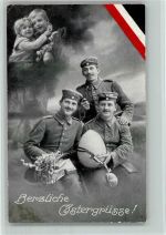 Ostern - Soldaten denken an ihre Kinder - schwarz-weiss-rot AK Kriegsfeiertag