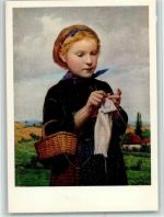 Albert Anker - die fleißige Strickerin AK Stricken Künstler