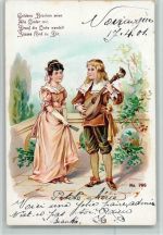 Poesie - Spruch, Fächer AK Zupfinstrument 1901 Lithographie