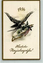 Neujahr 1916 - Fahne, Adler - Propaganda Kriegsfeiertag Lithographie