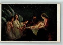 Engel an der Krippe von Maria und Josef AK Christliches Krippe