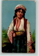 Frau mit Wasserkrug AK Tracht