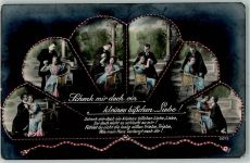 Schenk mir doch ein bißchen Liebe Lied AK Fächer 1911 Fotomontage AK