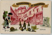 21140 Semur-en-Auxois Künstlerkarte Bourgogne et Nivernais sign. Gaton Marschque Schnecke