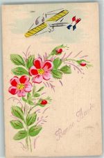 handgemalt Neujahr Blumen Glückwunsch Flugzeug 1917