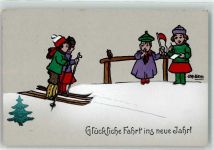 Neujahr Kinder auf Ski Diehl, C. 1912 Künstlerkarte