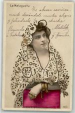 mit Glimmer/Glitzerauflage La Malaguena Trachten Spanien Foto AK