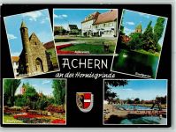 77855 W7590 Achern , Baden - Nikolauskapelle Adlerplatz Stadtgarten Freibad Rutsche Mehrfachaufnahme