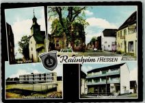 65479 W6096 Raunheim - Evangel. Kirche Am Dalles Pestalozzischule Kreissparkasse 4-Bildaufnahme Wappen
