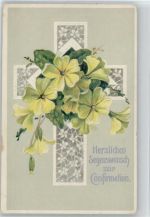 Christliches - Kreuz mit Blumen Konfirmation 1916 Prägedruck