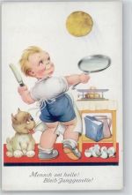 Kinder kochen , backen Pfannkuchen Attwell, M. L. Künstlerkarte