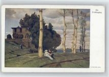 Frühlingstag - Spaziergang im Park - Liebespaar Böcklin, A. Künstlerkarte