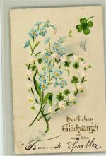 Vergissmeinnicht und Maiglöckchen als Herz litho , Neujahr 1903 AK Maiglöckchen Prägedruck