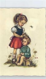 Kinder beim Haare kämmen Hilde (Künstler) Künstlerkarte