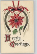 Weihnachtsstern, mit Hufeisen, Hearty Greetings Hufeisen Lithographie